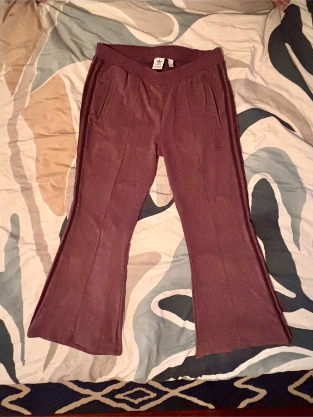 adidas Faux Suede Maroon Flared Track Pants